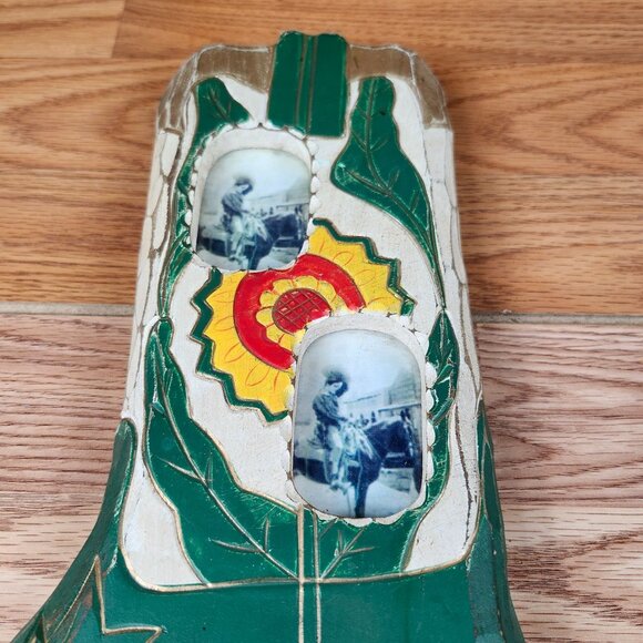 Vintage Western Boot Shaped Picture Frame Green & Yellow - Picture 4 of 5